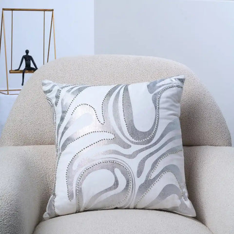 Luxury Zebra Print Cushion – White & Silver with Studs