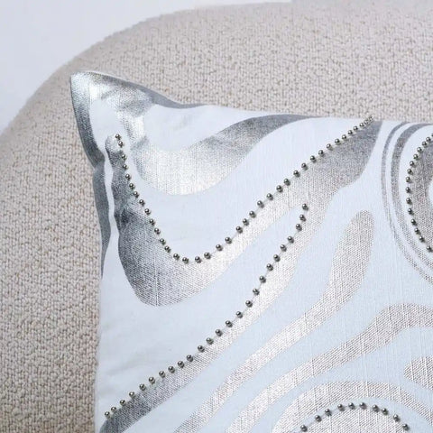 Luxury Zebra Print Cushion – White & Silver with Studs