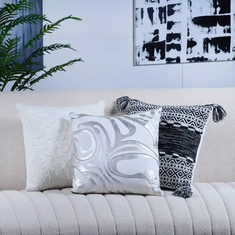 Luxury Zebra Print Cushion – White & Silver with Studs