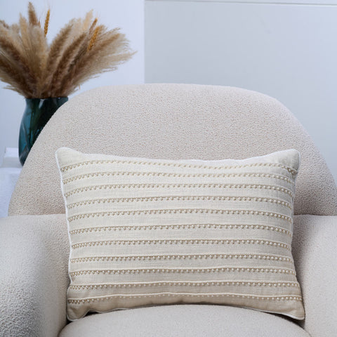 Embroidered Cotton Pearl Gradation Throw Pillow Cover with Silver Accent Beads
