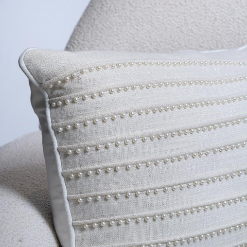 Embroidered Cotton Pearl Gradation Throw Pillow Cover with Silver Accent Beads