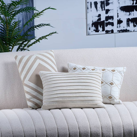 Embroidered Cotton Pearl Gradation Throw Pillow Cover with Silver Accent Beads