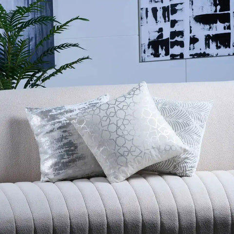 Decorative Silver & White Geometric Cushion Cover