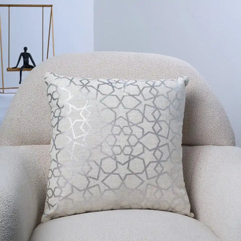Decorative Silver & White Geometric Cushion Cover
