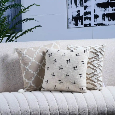 Hand-Stitched Cotton Pillow Cover with African Mudcloth Design