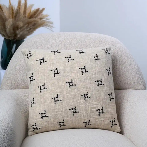 Hand-Stitched Cotton Pillow Cover with African Mudcloth Design