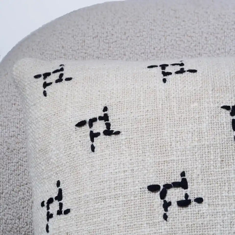Hand-Stitched Cotton Pillow Cover with African Mudcloth Design
