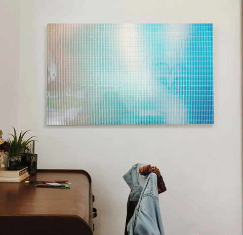 Blue and white Abstraction Glass Finish Vertical Wall Art