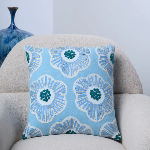 Embroidered Blue and White Pillow Cushion