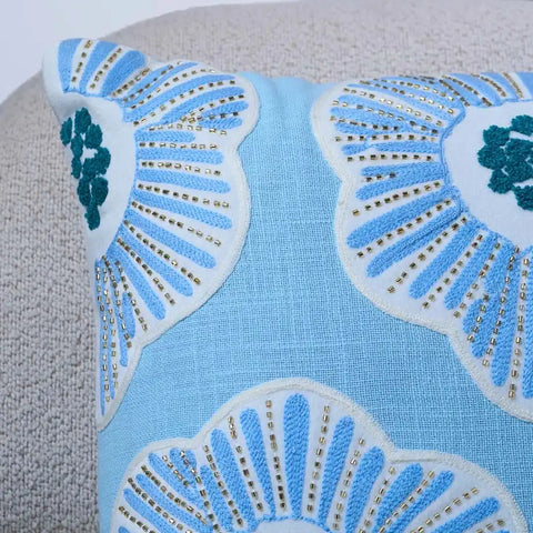 Embroidered Blue and White Pillow Cushion