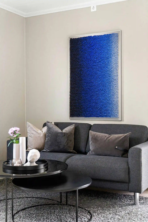 Blue Ombre Hand-Rolled Paper Tube Wall Sculpture