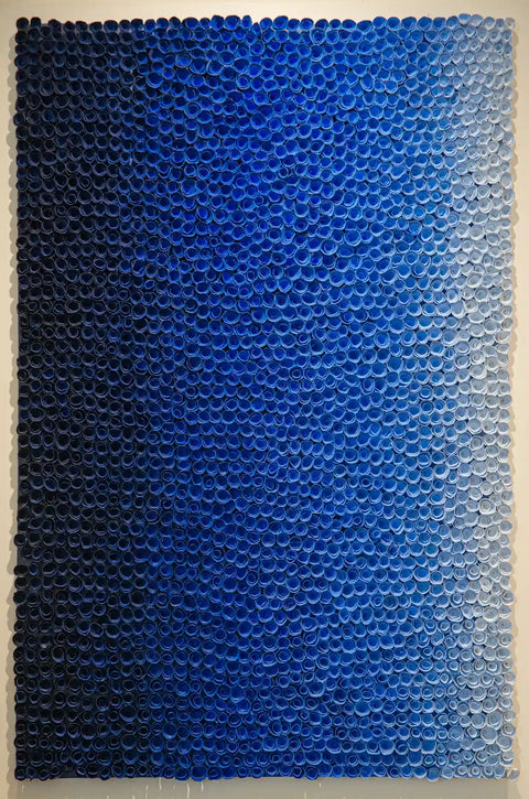 Blue Ombre Hand-Rolled Paper Tube Wall Sculpture