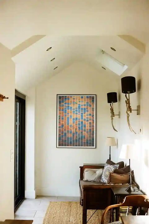 Orange & Blue Abstraction Glass Finish Vertical Wall Art