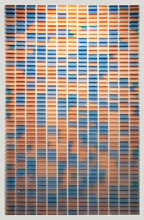 Orange & Blue Abstraction Glass Finish Vertical Wall Art