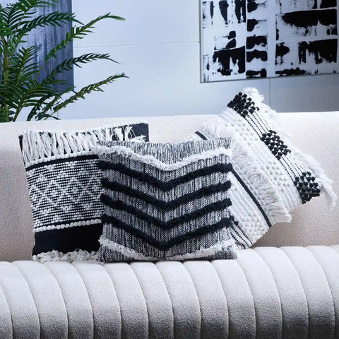 Beliani Rochea Cotton Scatter Cushion – Black & White