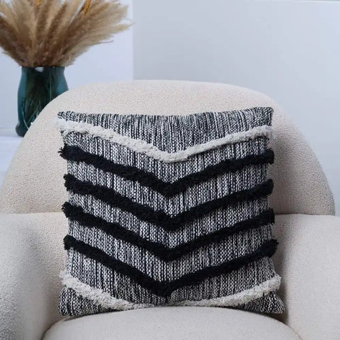 Beliani Rochea Cotton Scatter Cushion – Black & White