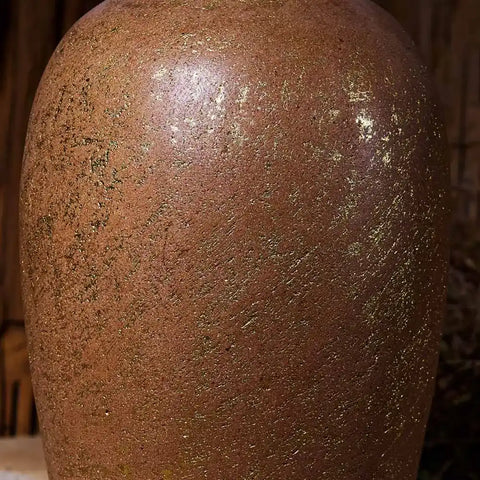 Brown Ceramic Floor Vase with Textured Golden Finish