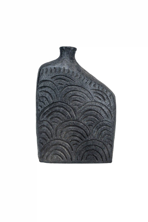 Modern Black Resin Decorative Vase with Scalloped Wave Pattern