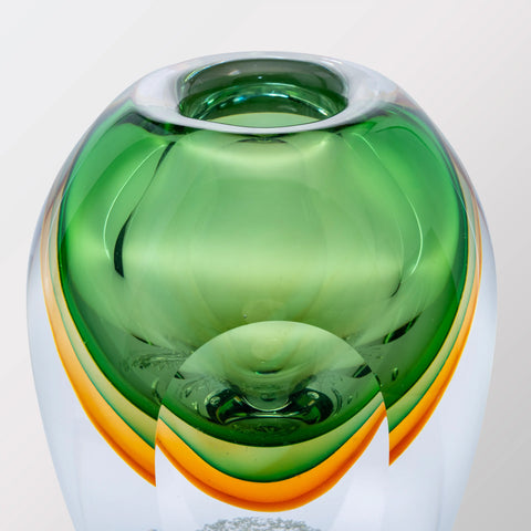 Blue Green Amber Hand-Made Glass Vase