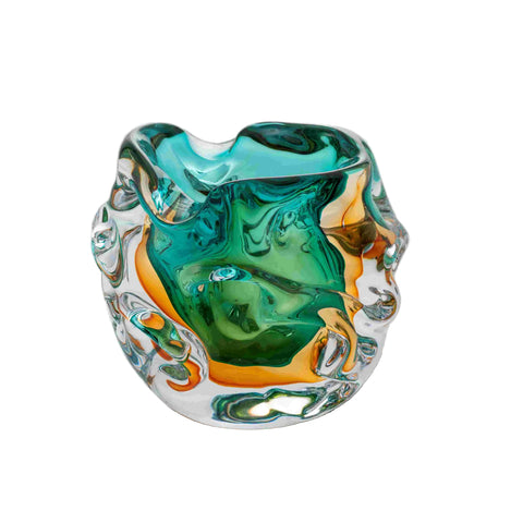 Handcrafted Glass Vase – Medium | Ocean Green & Yellow