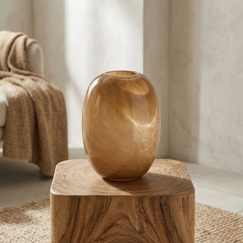 Handcrafted Glass Vase – Medium | Sand Brown