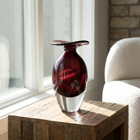 Handmade Glass Vase – Dark Red (Medium)