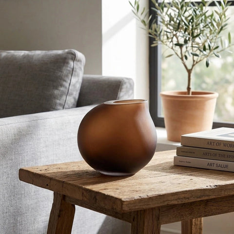 Handcrafted Glass Vase – Small | Brown