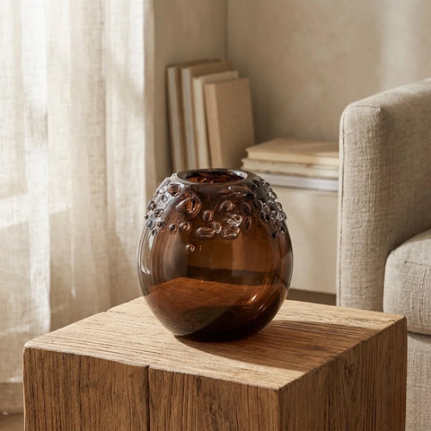 Handcrafted Glass Vase – Small | Coffee Brown