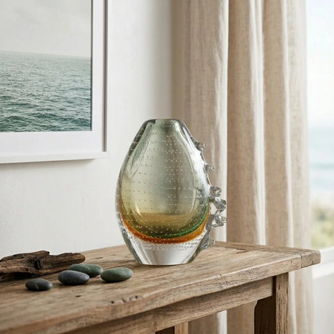 Ocean Green Hand-Made Glass Vase