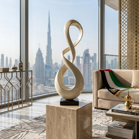 White Deco 79 Polystone Abstract Swirl Sculpture with a black base
