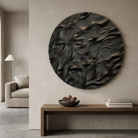 Black Luminous Wave Fiber Relief Art