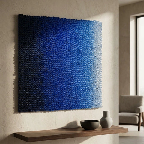 Blue Ombre Hand-Rolled Paper Tube Wall Sculpture