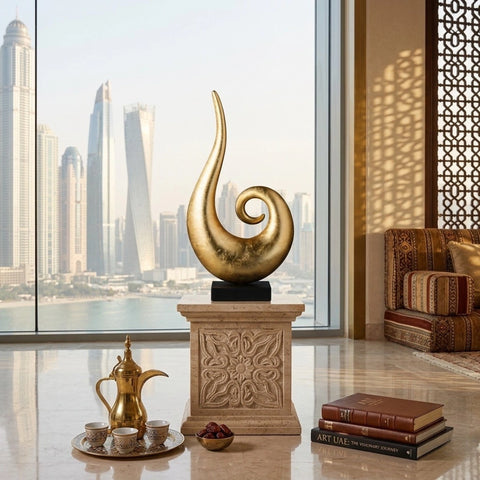 Modern abstract gold spiral sculpture