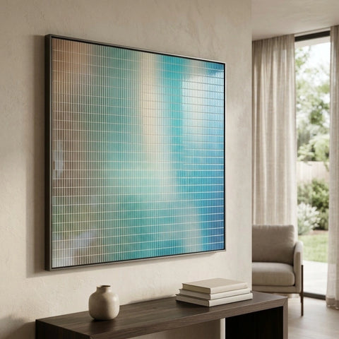 Blue and white Abstraction Glass Finish Vertical Wall Art