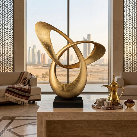 Infinite Grace – Luxury Gold Abstract Sculpture with Matte Black Base