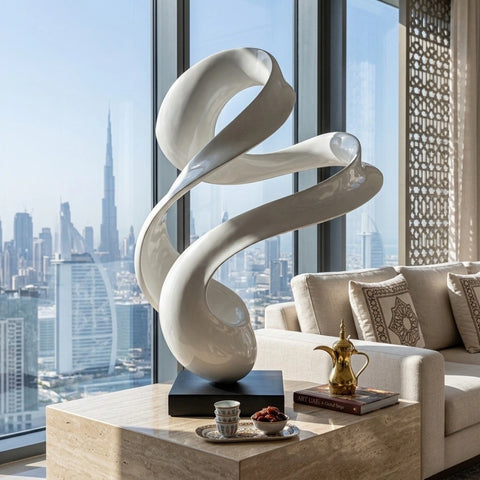 NENBOLEC Music Sculpture - Line White with Deep Black Base