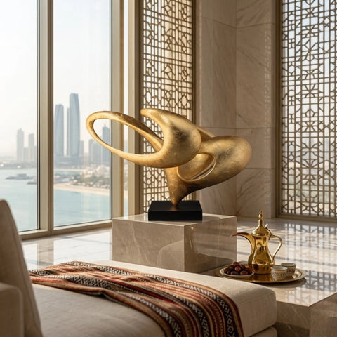 Golden Continuum – Handcrafted Abstract Sculpture in Brushed Gold