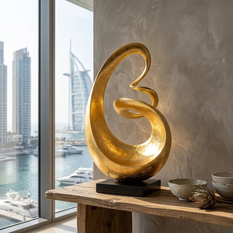 Deco 79 Aluminum Abstract Swirl Sculpture in gold.