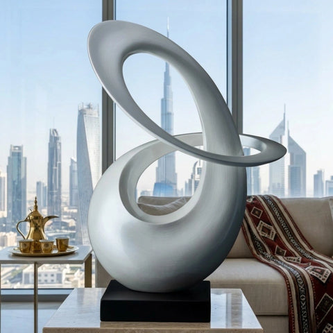 S-Curve Sculpture – Line White on Deep Black Base