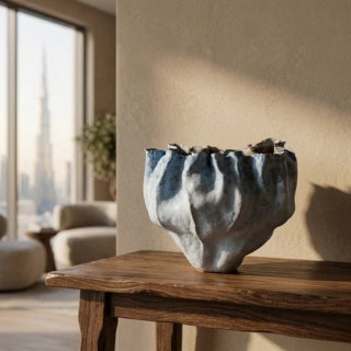 Crate and Barrel Danice White and Blue Small Ceramic Vase