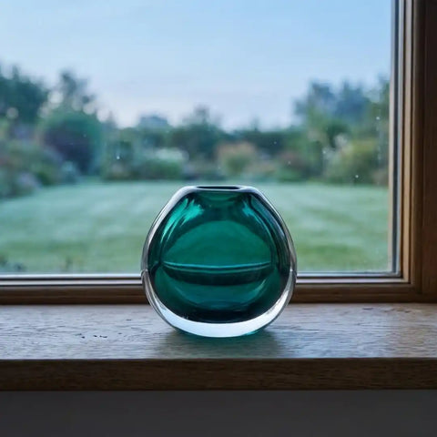 Dark Green Hand-Made Glass Vase