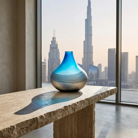 Glass Vase – Small | Blue, White & Brown