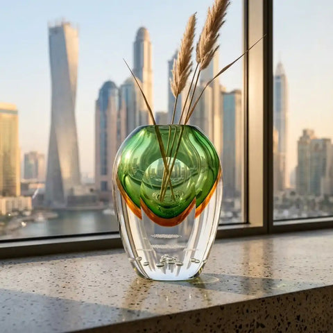 Blue Green Amber Hand-Made Glass Vase
