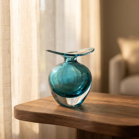 Handmade Glass Vase – Ocean Blue (Small)