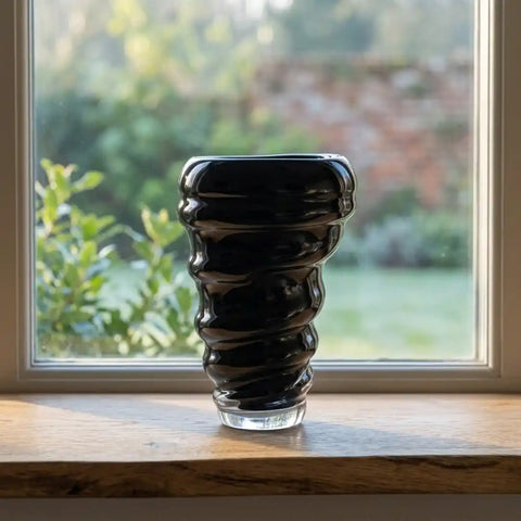 Carbon Black Hand-Made Glass Vase