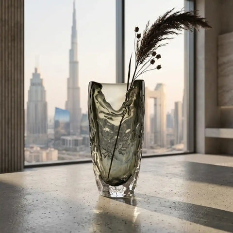 Smokey Grey Hand-Made Glass Vase