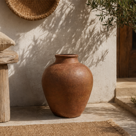 Burnt Orange Crackle Glaze Terracotta Vase