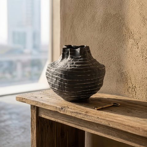 Strata Vessel in Obsidian Ceramic Vases
