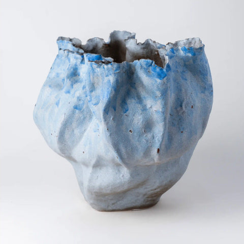 Crate and Barrel Danice White and Blue Small Ceramic Vase