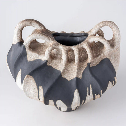 Handcrafted Black and White Speckled Ceramic Vase